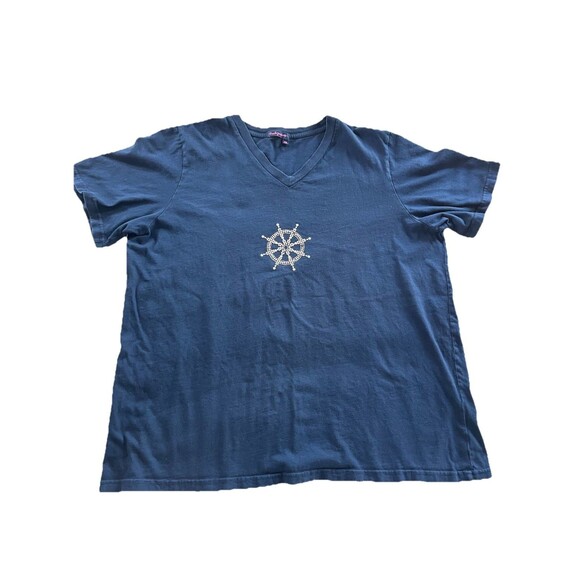 Fresh Produce Womens Top 2X  Graphic Nautical Coastal Grandmacore Blue - Picture 1 of 6